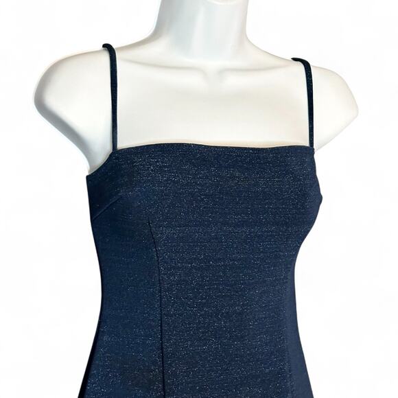 Vintage 80s XOXO Blue Glitter Mini Dress Sz 5 Spaghetti Strap Bodycon Glam Party - Picture 3 of 10